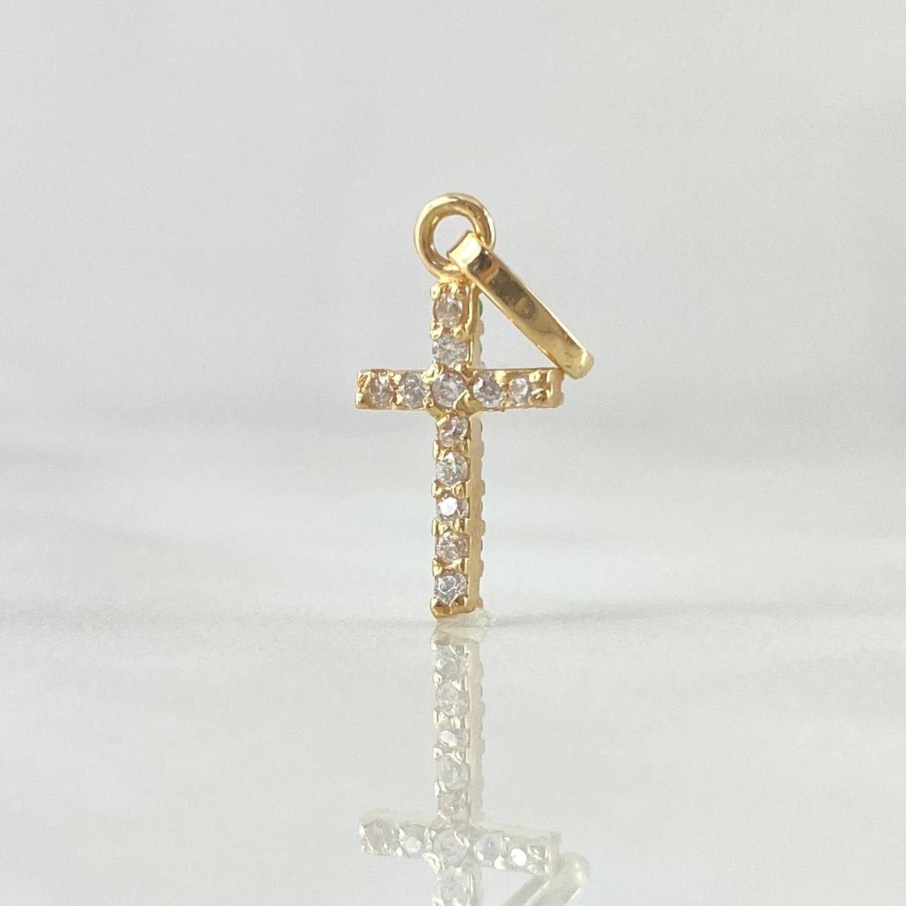 Dije Cruz Cruz Doble Faz 0.6gr / 2.5cm / Circones Blancos Verdes Oro Amarillo 18K ©