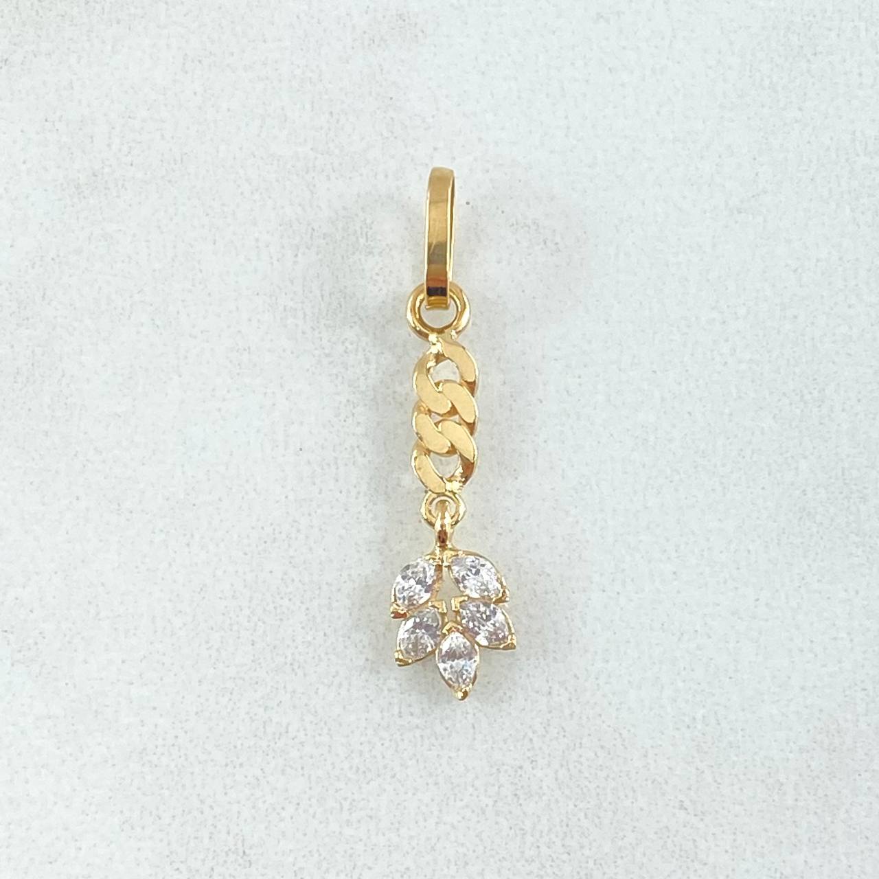 Dije Cubano Laurel Colgante 0.75gr / 3cm / Circones Blancos Oro Amarillo 18K ©