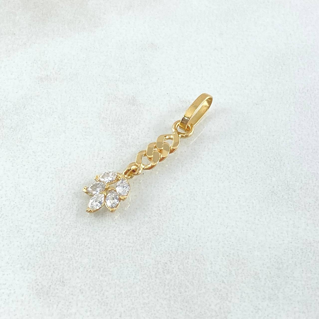 Dije Cubano Laurel Colgante 0.75gr / 3cm / Circones Blancos Oro Amarillo 18K ©