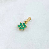 Dije Flor Nevada 0.85gr / 1.5cm / Circones Verdes Oro Amarillo 18K ©