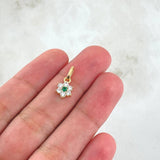 Dije Flor Nevada 0.85gr / 1.5cm / Circones Blancos Verdes Oro Amarillo 18K ©