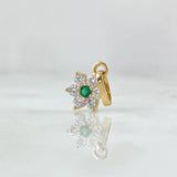 Dije Flor Nevada 0.85gr / 1.5cm / Circones Blancos Verdes Oro Amarillo 18K ©
