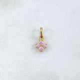 Dije Flor Cuatro Petalos 0.65gr / 1.5cm / Circones Rosados Oro Amarillo 18K ©