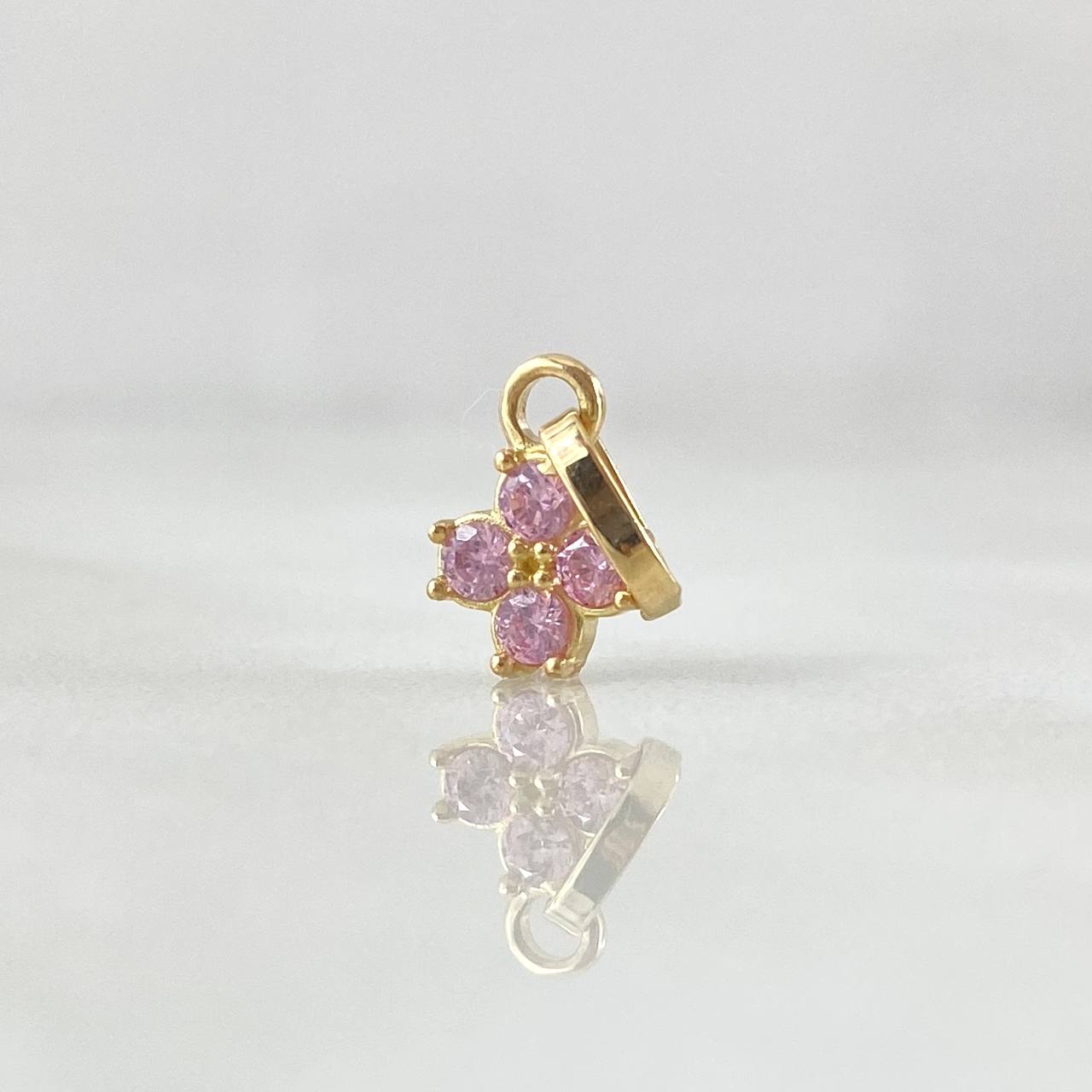 Dije Flor Cuatro Petalos 0.65gr / 1.5cm / Circones Rosados Oro Amarillo 18K ©