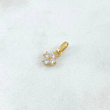 Dije Flor Cuatro Petalos 0.65gr / 1.5cm / Circones Blancos Oro Amarillo 18K ©