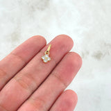 Dije Flor Cuatro Petalos 0.65gr / 1.5cm / Circones Blancos Oro Amarillo 18K