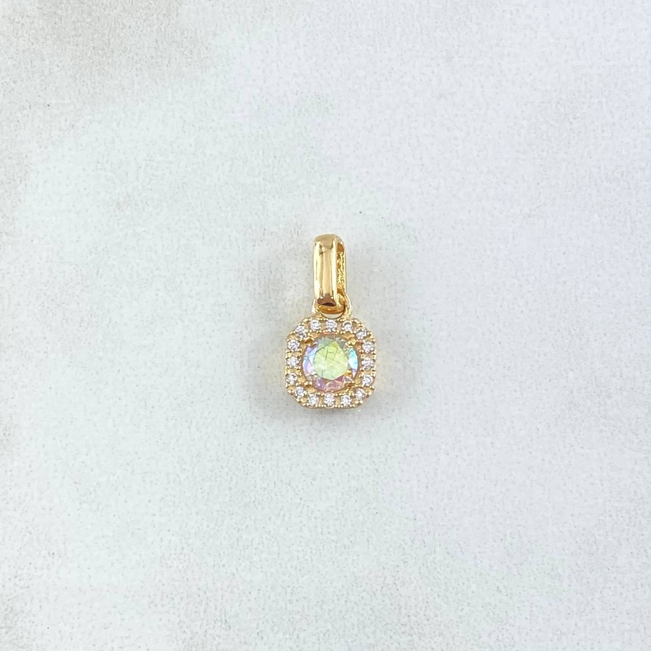 Dije Halo Cuadrado 1.2gr / 2cm / Circones Blancos - Tornasol Oro Amarillo 18K ©