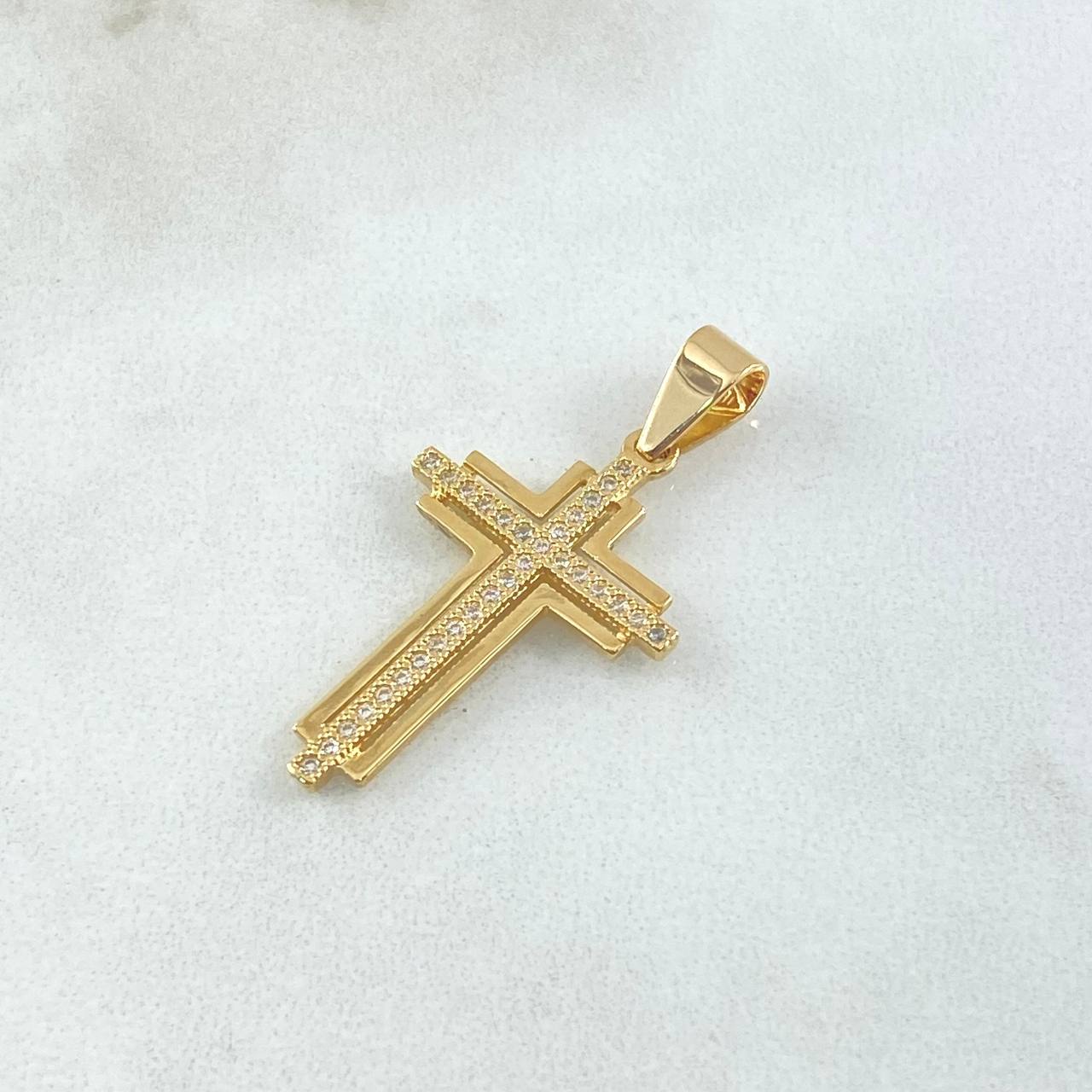 Dije Cruz 2.15gr / 3.4cm / Lisa Circones Blancos Oro Amarillo 18K