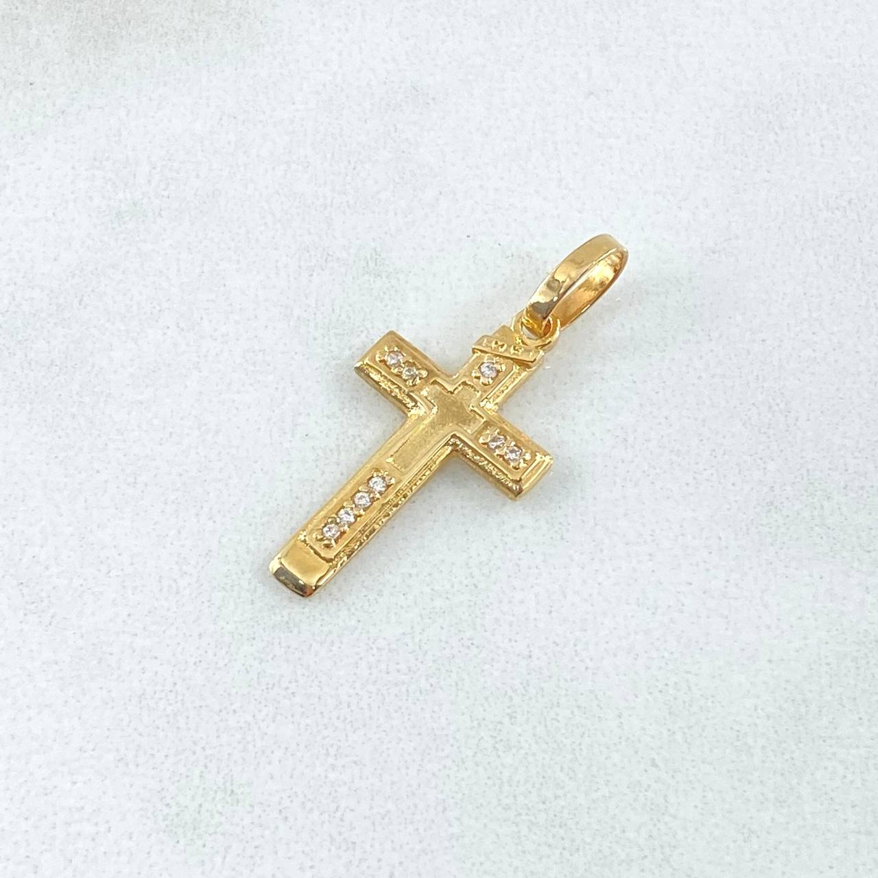 Dije Cruz Doble 1.3gr / 2.7cm-Circones Blancos Oro Amarillo 18K ©