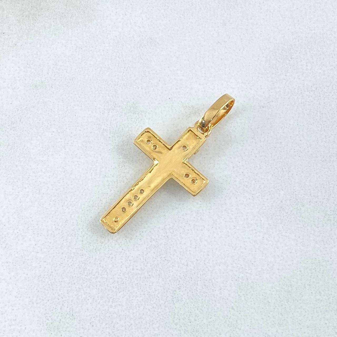 Dije Cruz Doble 1.3gr / 2.7cm-Circones Blancos Oro Amarillo 18K ©