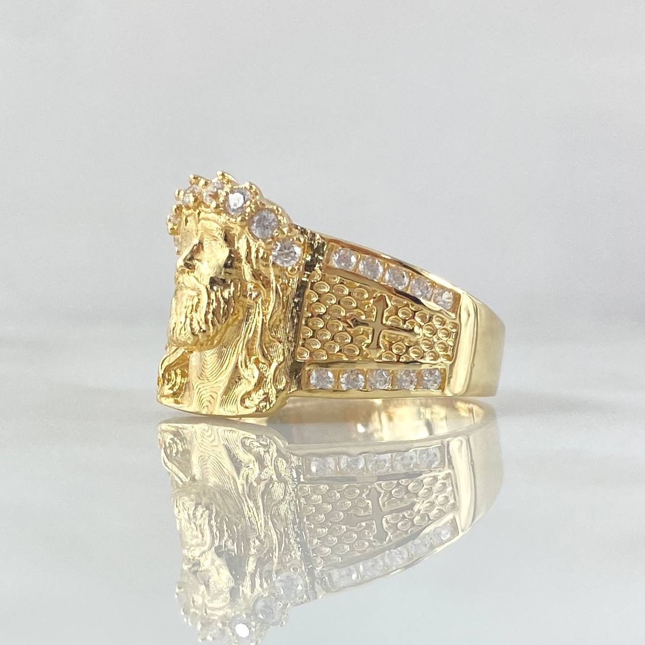 Anillo Rosto Cristo 7.75gr / T9 3/4 / Circones Blancos Oro Amarillo 18K ©