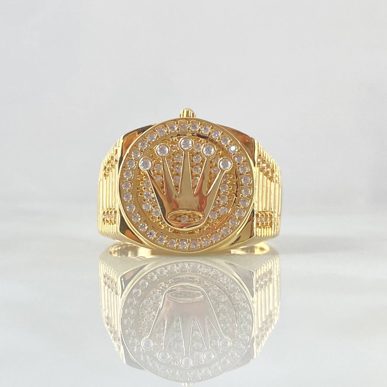 Anillo Sello Corona RX 7.9gr / T10 1/4 / Circones Blancos Oro Amarillo 18K ©