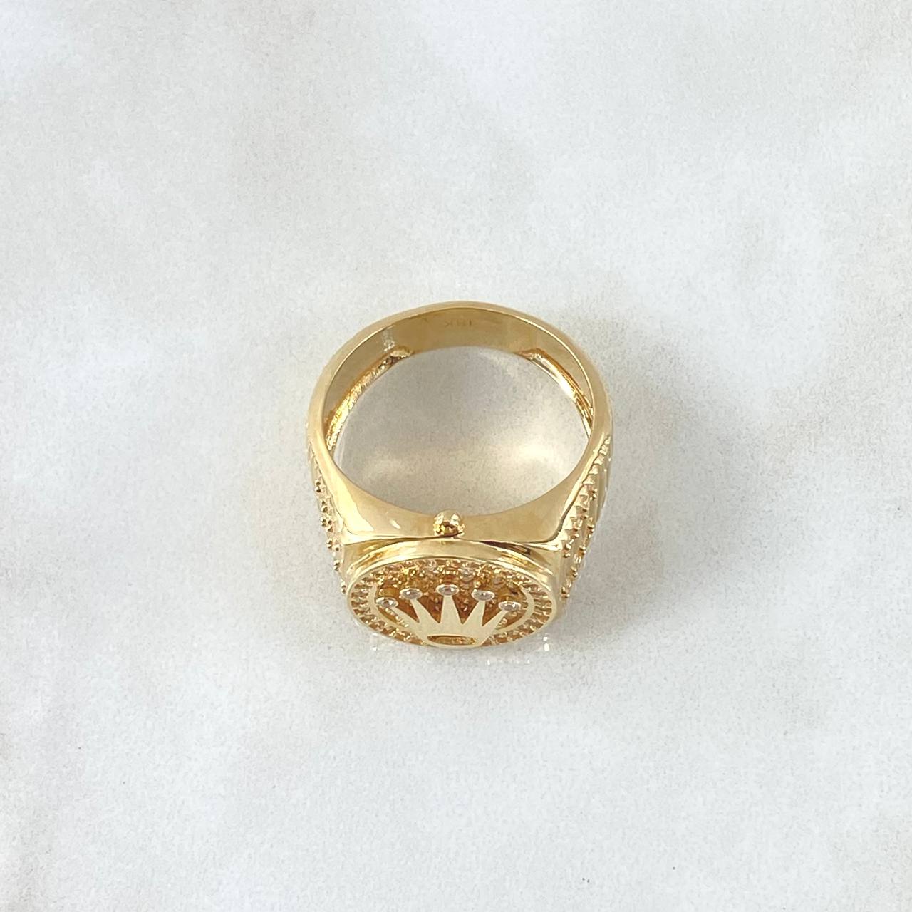 Anillo Sello Corona RX 10gr / T10 1/4 / Circones Blancos Oro Amarillo 18K