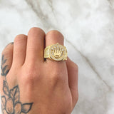 Anillo Sello Corona RX 7.9gr / T10 1/4 / Circones Blancos Oro Amarillo 18K ©