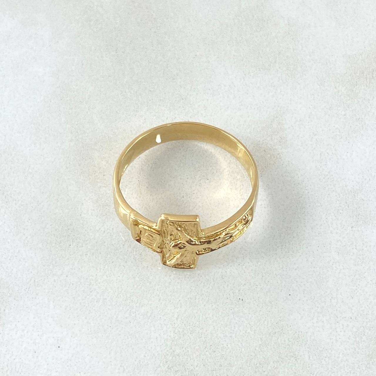 Anillo Cruz Cristo Texturizado 2.75gr / T7 / Oro Amarillo 18K  *
