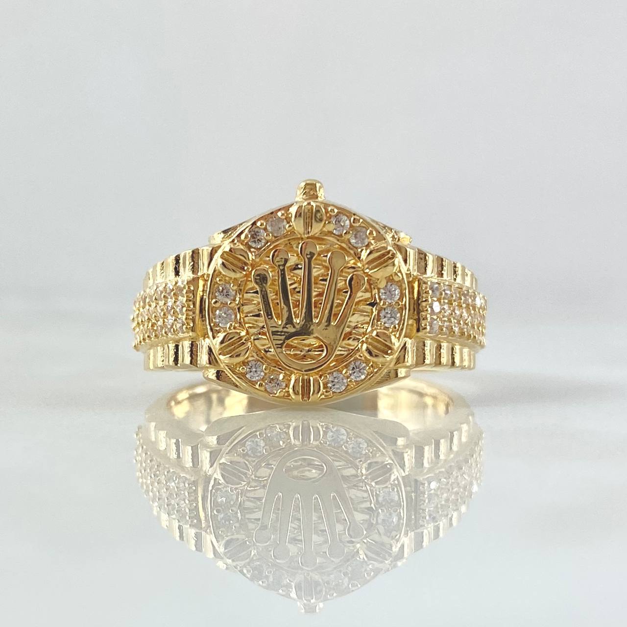 Anillo Sello Corona RX 8.6gr / T9 3/4 / Circones Blancos Oro Amarillo 18K