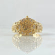 Anillo Sello Corona RX 8.6gr / T9 3/4 / Circones Blancos Oro Amarillo 18K