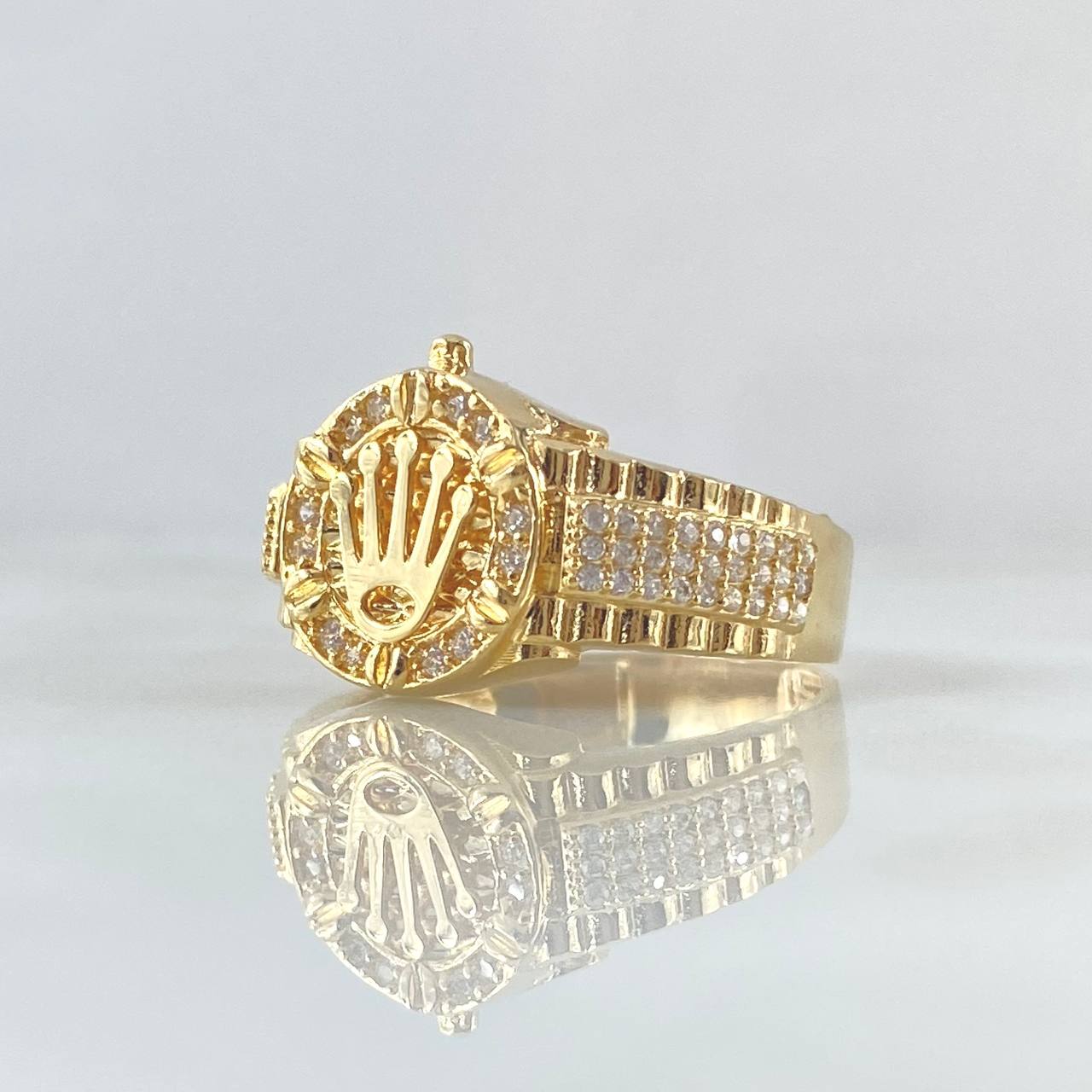 Anillo Sello Corona RX 8.6gr / T9 3/4 / Circones Blancos Oro Amarillo 18K