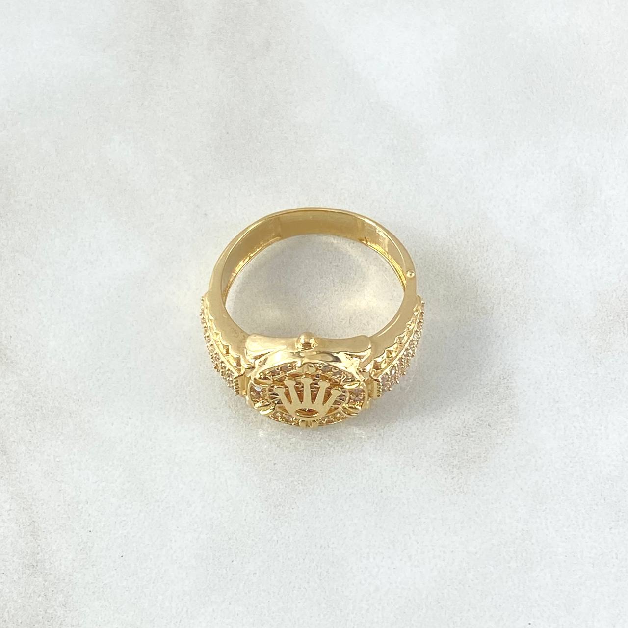 Anillo Sello Corona RX 8.6gr / T9 3/4 / Circones Blancos Oro Amarillo 18K