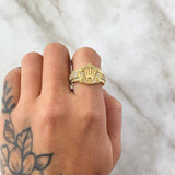 Anillo Sello Corona RX 8.6gr / T9 3/4 / Circones Blancos Oro Amarillo 18K