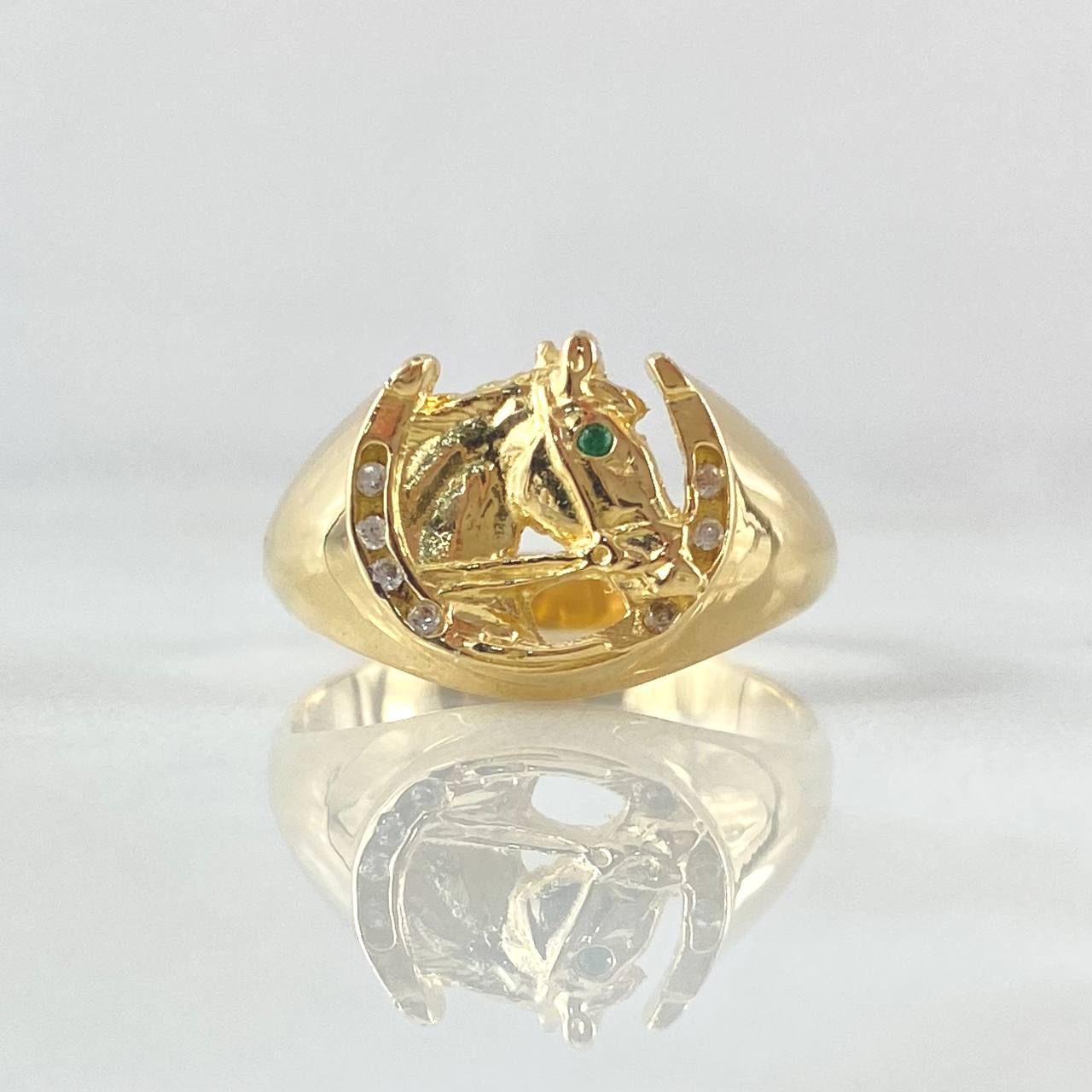 Anillo Herradura Caballo 4.65gr / T6 / Circones Blancos Verde Oro Amarillo 18K