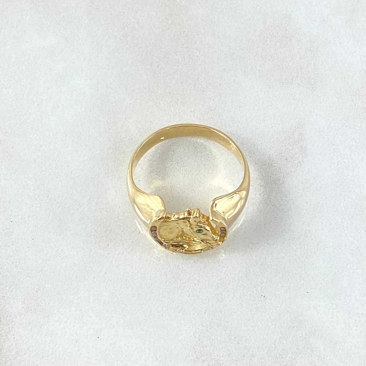 Anillo Herradura Caballo 4.65gr / T6 / Circones Blancos Verde Oro Amarillo 18K