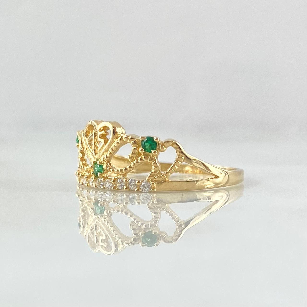 Anillo 15s Corona 1.85gr / T7 / Circones Blancos Verde Oro Amarillo 18K