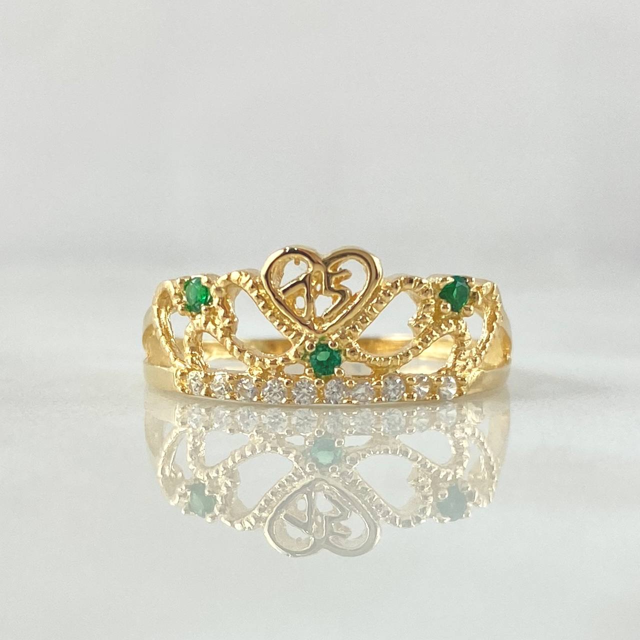 Anillo 15s Corona 1.85gr / T7 / Circones Blancos Verde Oro Amarillo 18K