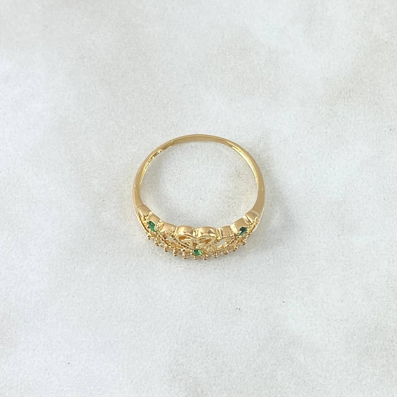 Anillo 15s Corona 1.85gr / T7 / Circones Blancos Verde Oro Amarillo 18K