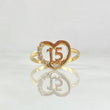 Anillo 15s Corazon 2.3gr / T7 1/2 / Circones Blancos Oro Amarillo 18K