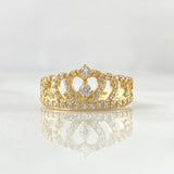 Anillo Corona Corazon 2.75gr / T7 / Circones Blancos Oro Amarillo 18K