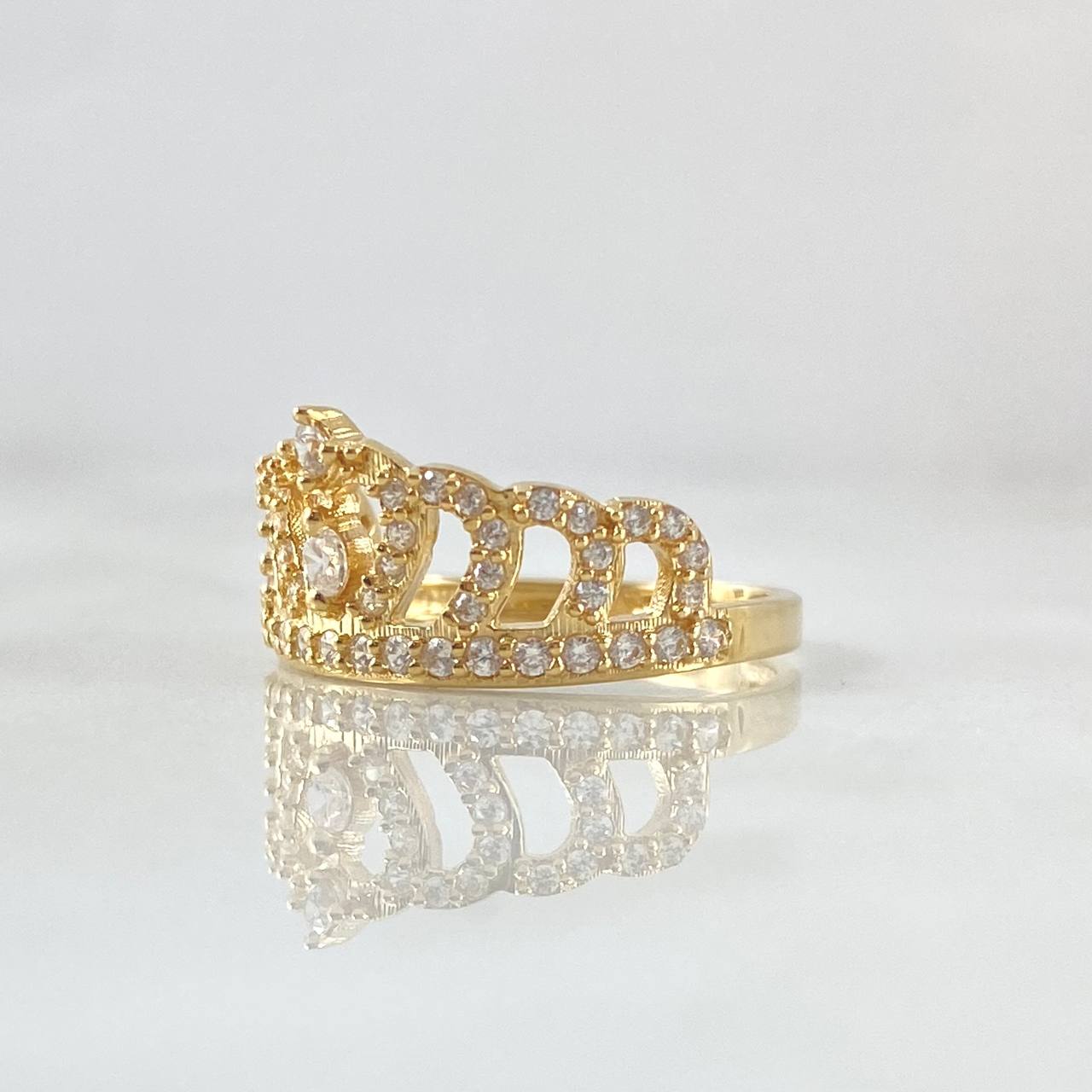 Anillo Corona Corazon 2.6gr / T5 3/4 / Circones Blancos Oro Amarillo 18K