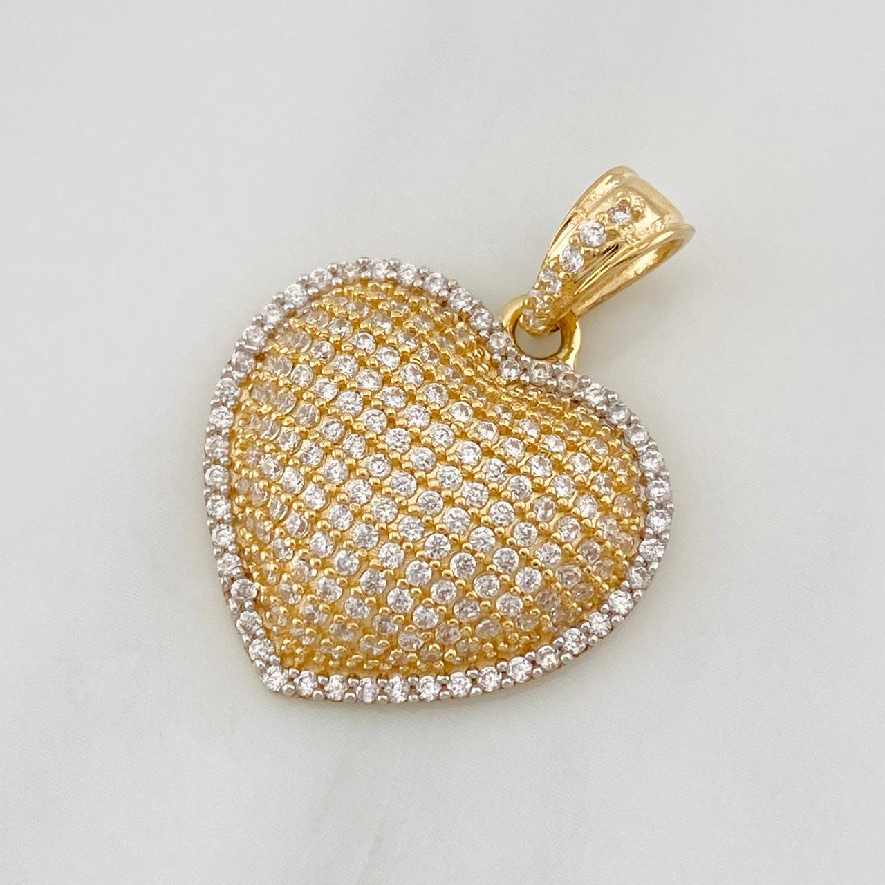 Dije Corazón Tupido 3.4g / 2.5cm Dos Oros Amarillo Blanco 18K