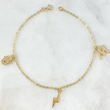 Pulso Aro Seguido 2.3gr / 19cm / "Mano Hamsa - Rayo - Letra M" Oro Amarillo Nac.Esp. 18K ©