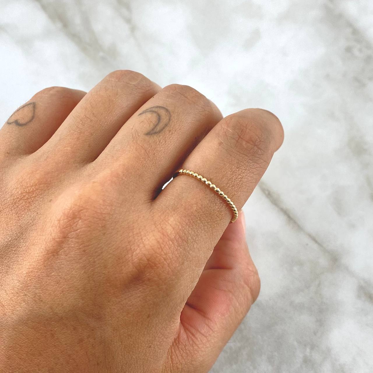 Anillo Mitad Esferas 1.25gr / T7 3/4 / Liso Oro Amarillo 18K *