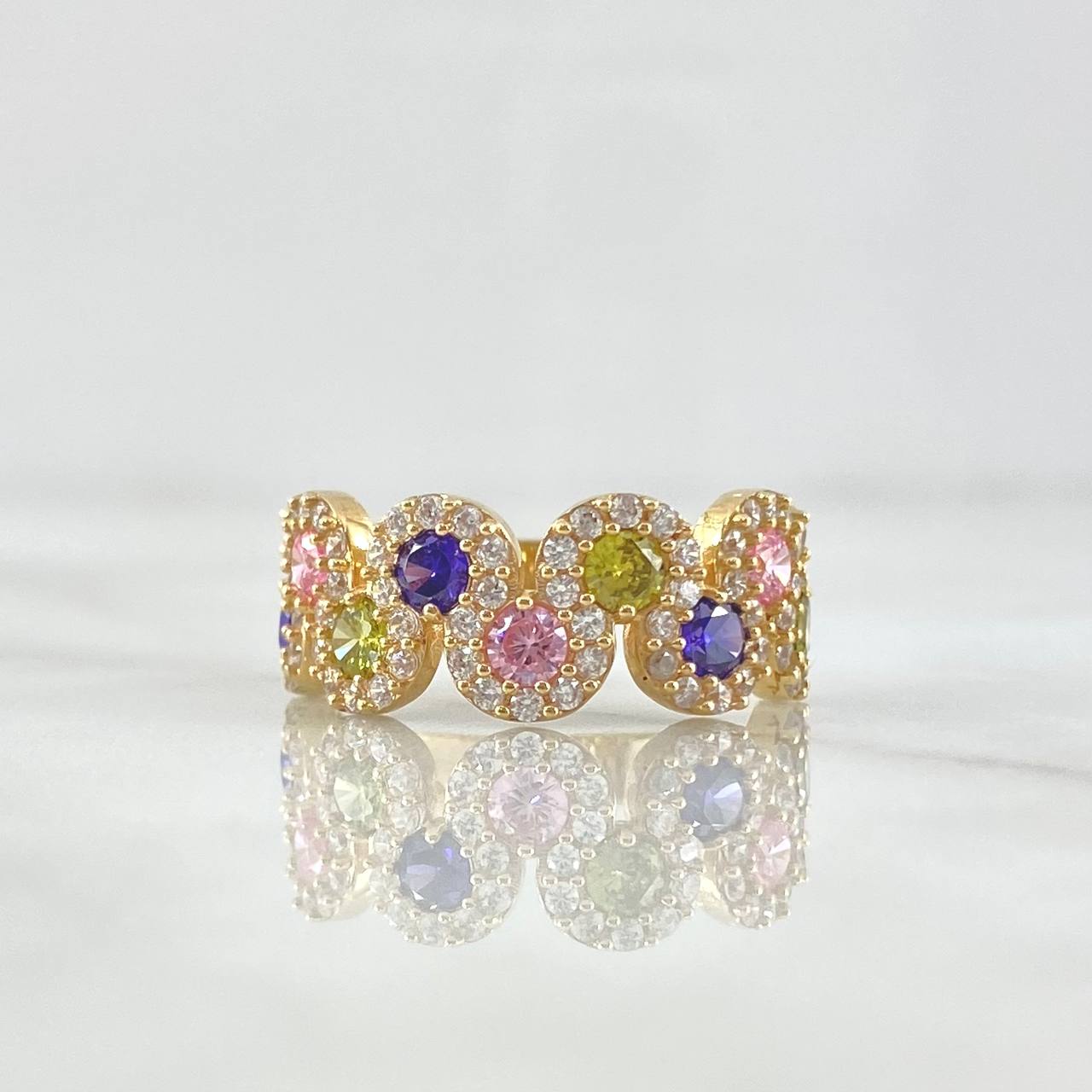 Anillo Olas Tupidas 4.55gr / T7 / Circones de Colores Oro Amarillo 18K