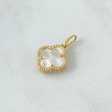 Dije Treból VCyA 1.55gr / 1.9cm / Nacar Blanco Punteado Oro Amarillo 18K