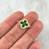 Herraje Trebol VCyA 0.95gr / 2cm / Diamantado Resina Verde Oro Amarillo Nac.Esp. 18K