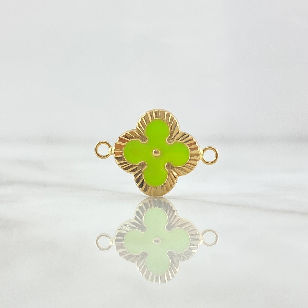 Herraje Trebol VCyA 0.95gr / 2cm / Diamantado Resina Verde Limon Oro Amarillo Nac.Esp. 18K