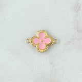 Herraje Trebol VCyA 1gr / 2cm / Diamantado Resina Rosada Oro Amarillo Nac.Esp. 18K