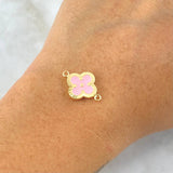 Herraje Trebol VCyA 1gr / 2cm / Diamantado Resina Rosada Oro Amarillo Nac.Esp. 18K
