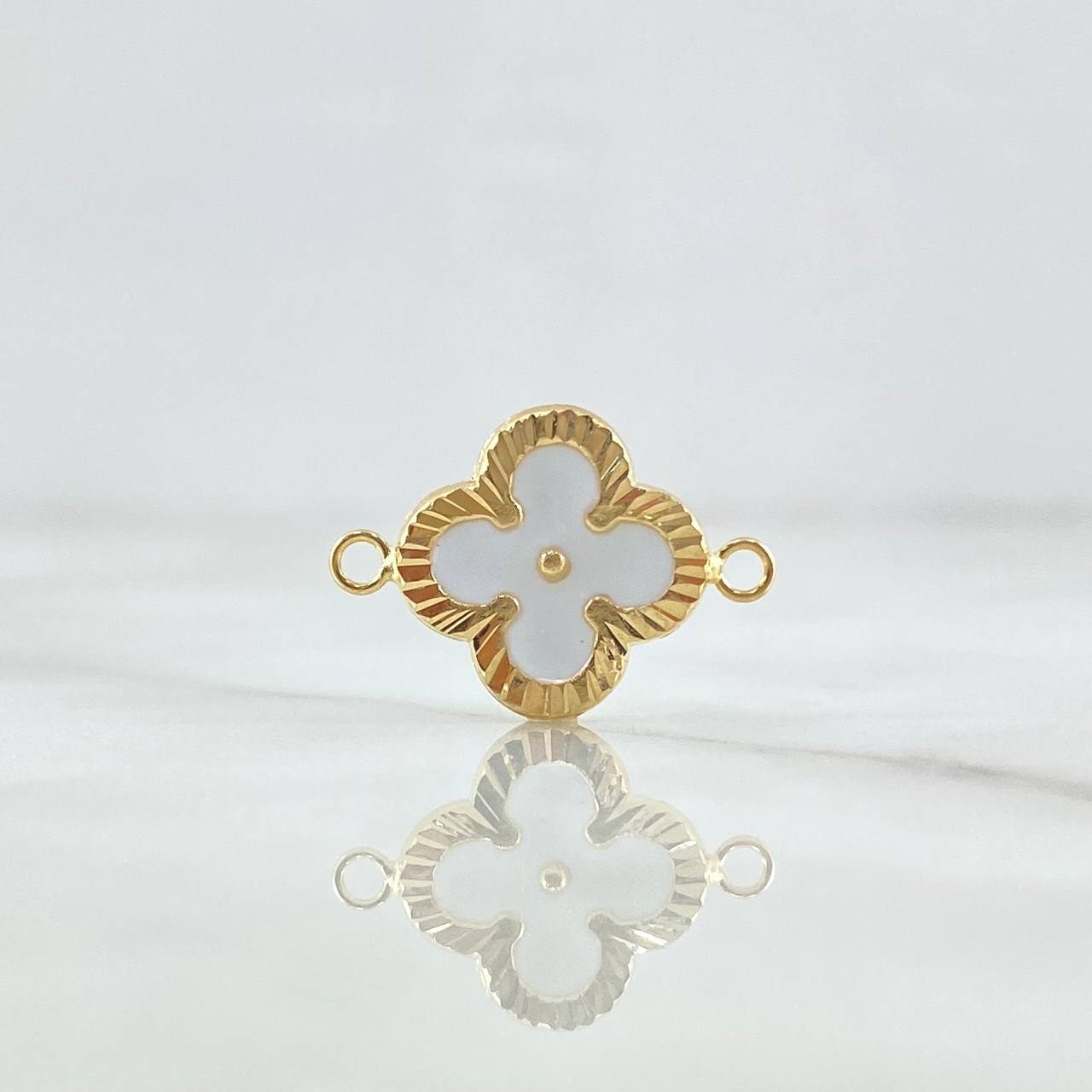 Herraje Trebol VCyA 0.95gr / 2cm / Diamantado Resina Blanca Oro Amarillo Nac.Esp. 18K ©