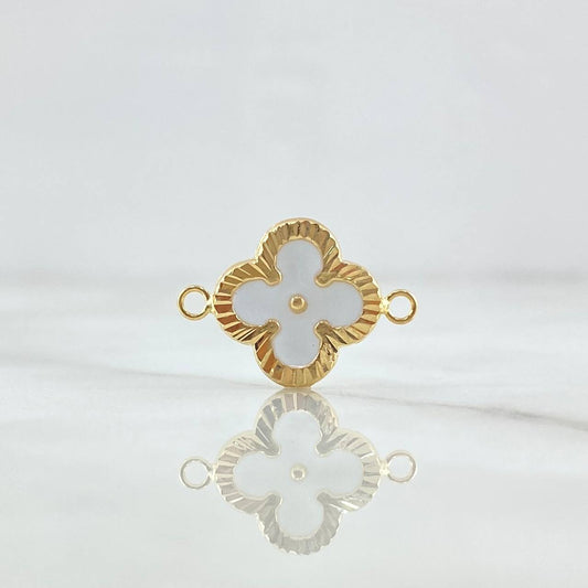 Herraje Trebol VCyA 0.95gr / 2cm / Diamantado Resina Blanca Oro Amarillo Nac.Esp. 18K ©