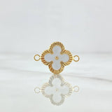 Herraje Trebol VCyA 0.95gr / 2cm / Diamantado Resina Blanca Oro Amarillo Nac.Esp. 18K ©