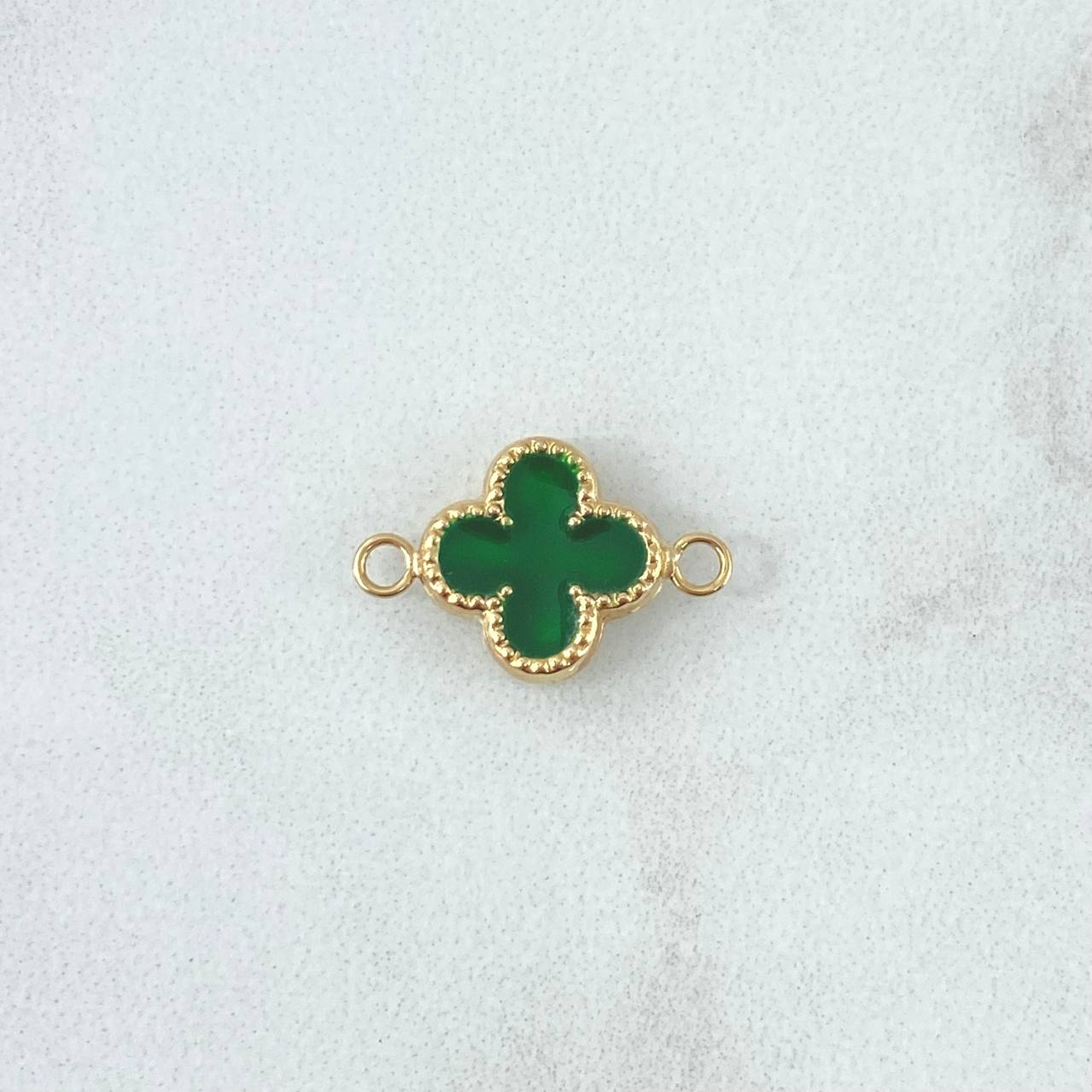 Herraje Trebol VCyA 0.55gr / 1.5cm / Borde Punteado Resina Verde Oro Amarillo Nac.Esp. 18K *