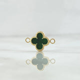 Herraje Trebol VCyA 0.55gr / 1.5cm / Borde Punteado Resina Verde Oro Amarillo Nac.Esp. 18K *