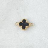 Herraje Trebol VCyA 0.55gr / 1.5cm / Borde Punteado Resina Negra Oro Amarillo Nac.Esp. 18K *