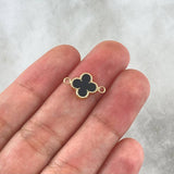 Herraje Trebol VCyA 0.55gr / 1.5cm / Borde Punteado Resina Negra Oro Amarillo Nac.Esp. 18K *