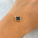 Herraje Trebol VCyA 0.55gr / 1.5cm / Borde Punteado Resina Negra Oro Amarillo Nac.Esp. 18K *