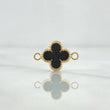 Herraje Trebol VCyA 0.55gr / 1.5cm / Borde Punteado Resina Negra Oro Amarillo Nac.Esp. 18K *